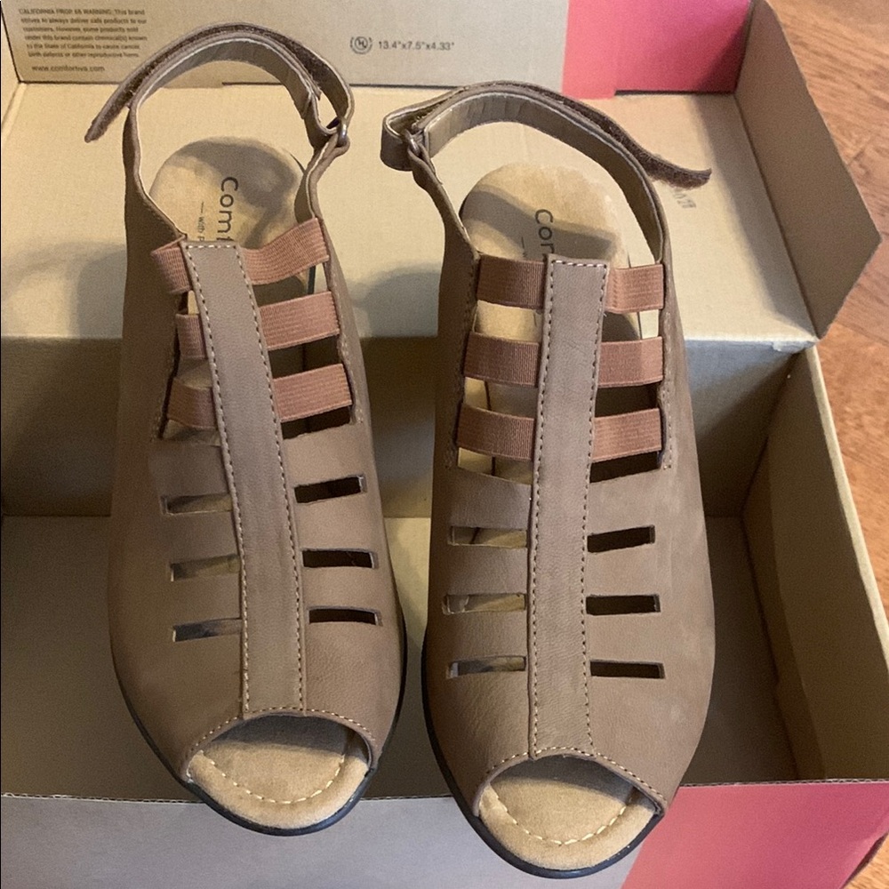 Comfortiva Tan Sandals with Peep-Toe Design